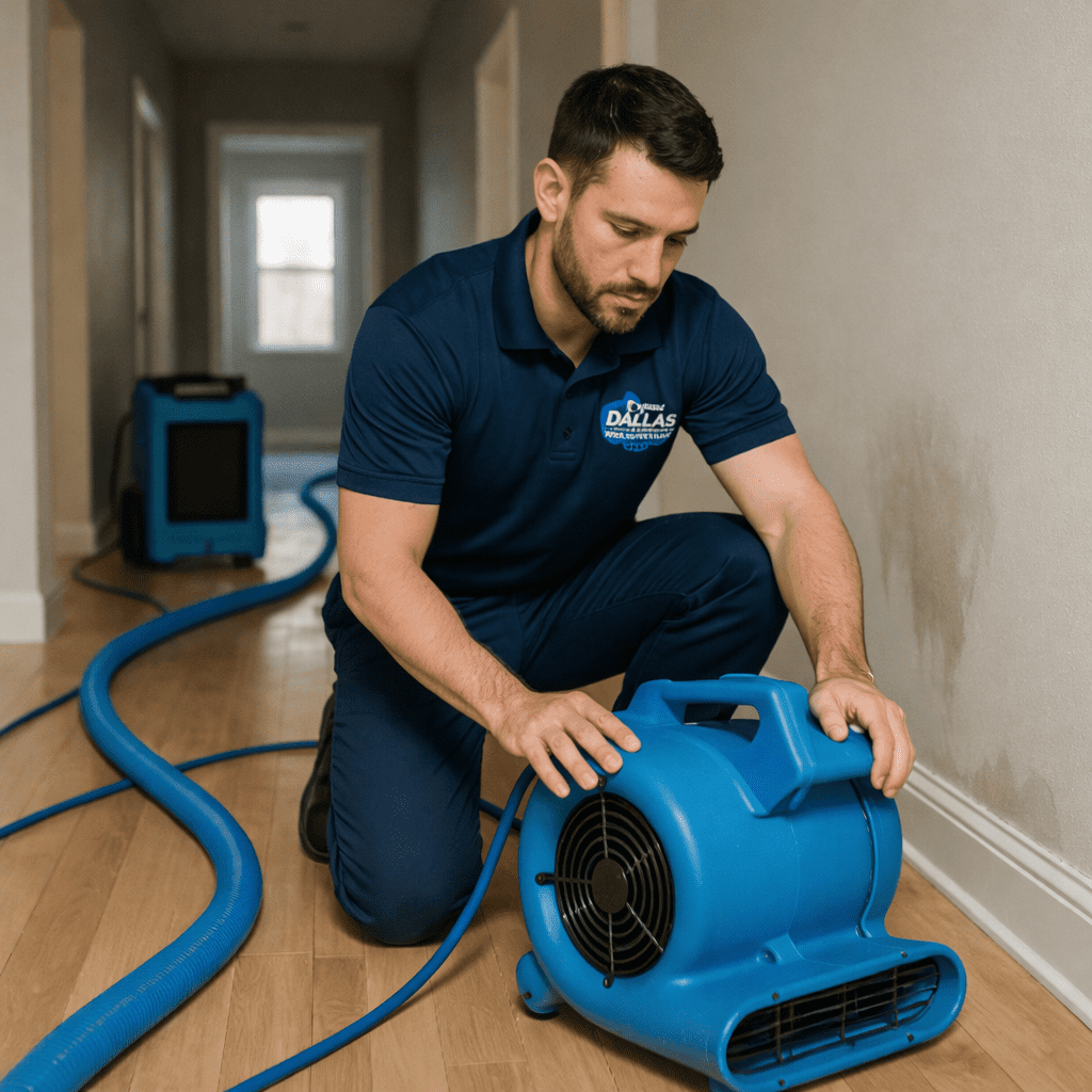 Dallas water damage service man working